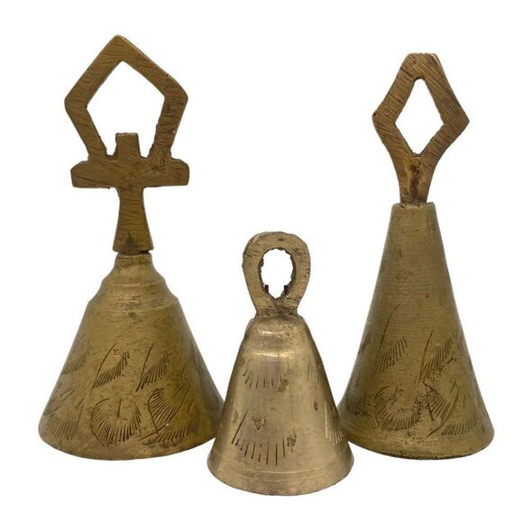 Vintage Other - Vintage Handmade Etched Brass Finger Bells